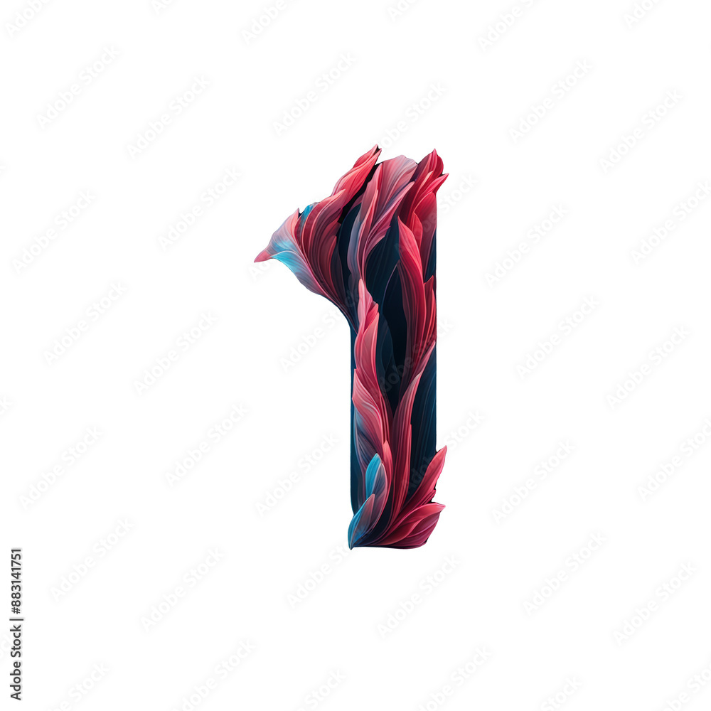 Obraz premium Number 1. Unique Abstract and Digital Fluid Design Artstyle. typography font, alphabet abc, isolated on transparent background png.