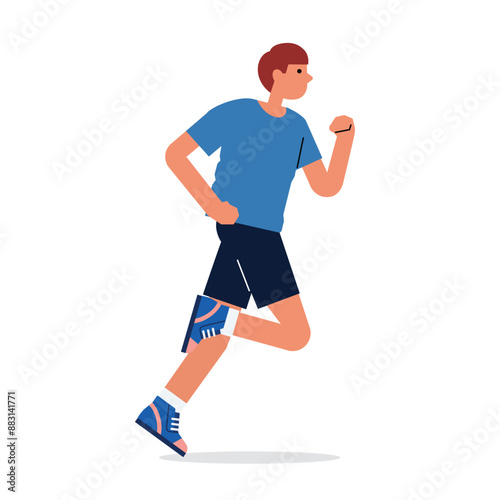 Man running. Young runner exercising. Male jogger training endurance, cardio sport workout. Flat vector illustration isolated on white background.