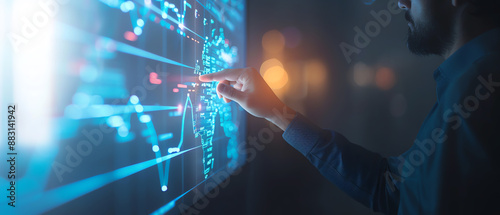 Team using gesture control to navigate a digital whiteboard, creative solutions, gesture technology