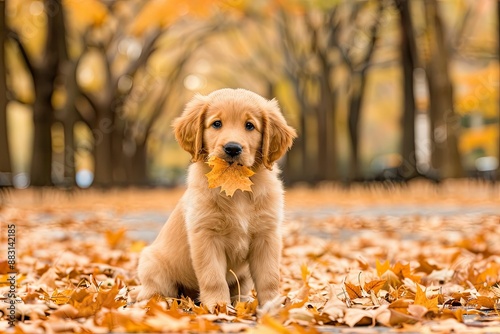 Golden Retriever Puppy in Autumn