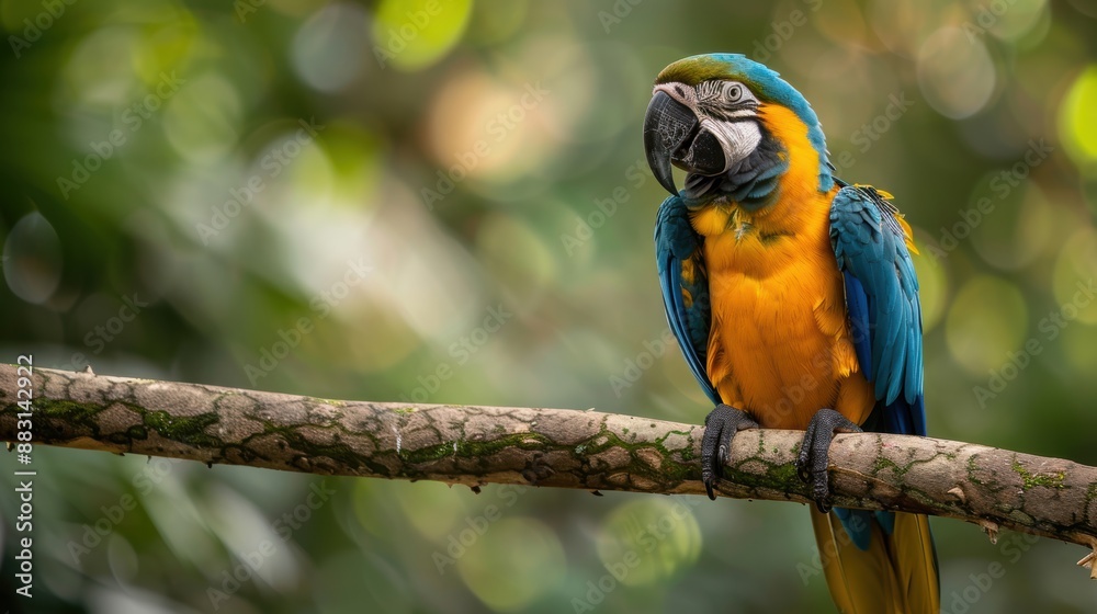 Obraz premium Majestic Blue-Throated Macaw perched gracefully on a branch in vivid detail
