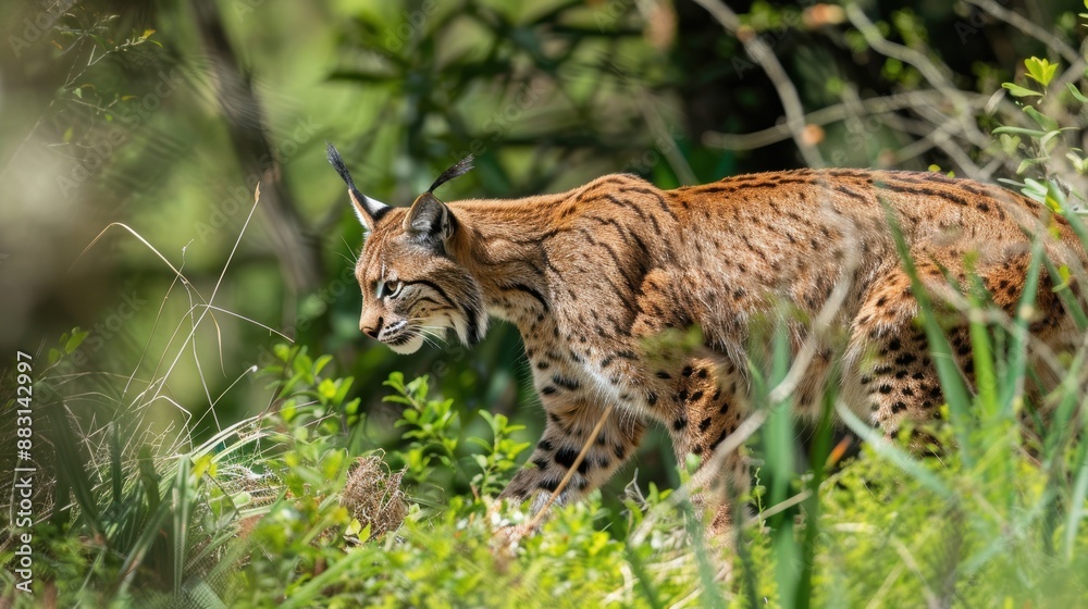 Fototapeta premium Majestic Iberian Lynx Hunting in the Mediterranean Forest