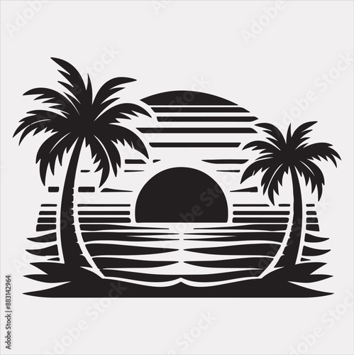 palm tree beach silhouette vector on a white background