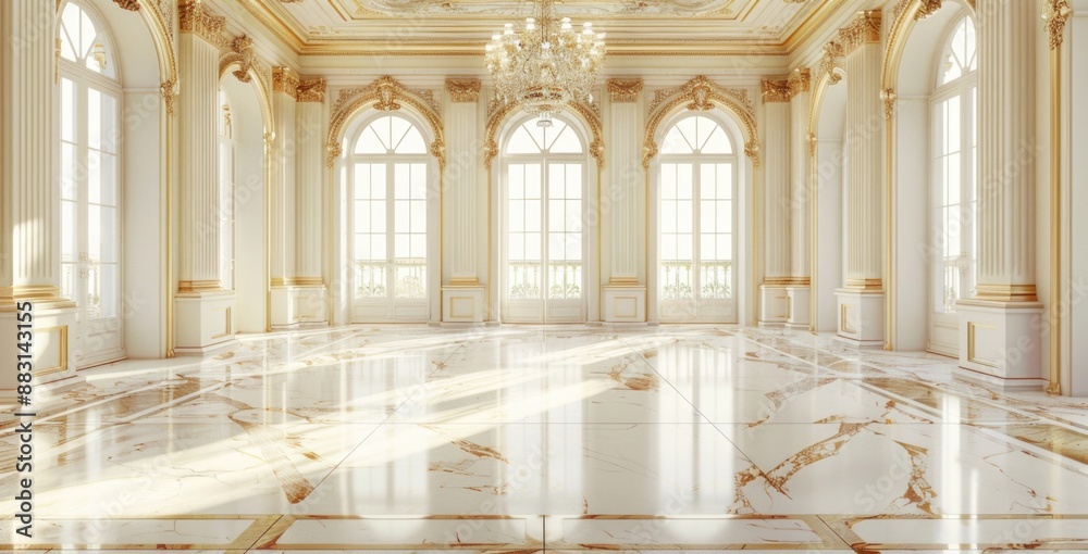 Beautiful white and gold room with marble floor, luxury interior design. Beautiful white and gold room with marble floor, luxury interior design.