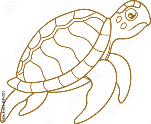 A simple coloring page drawing of a sea turtle with intricate patterns on its shell, such as circles