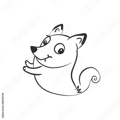 Playful dog in continuous line art drawing style. Puppy playing minimalist black linear sketch isolated on white background. Vector illustration