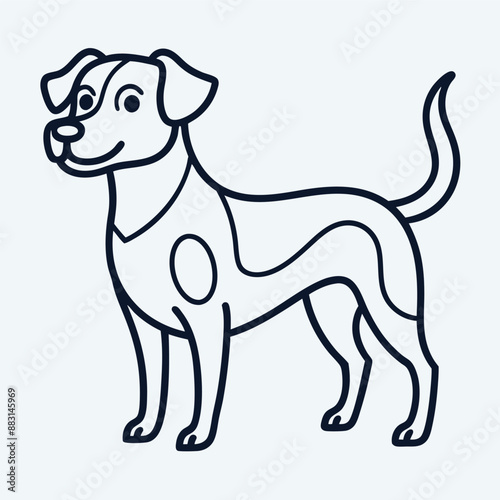 Playful dog in continuous line art drawing style. Puppy playing minimalist black linear sketch isolated on white background. Vector illustration