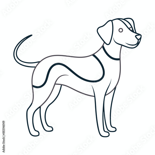 Playful dog in continuous line art drawing style. Puppy playing minimalist black linear sketch isolated on white background. Vector illustration