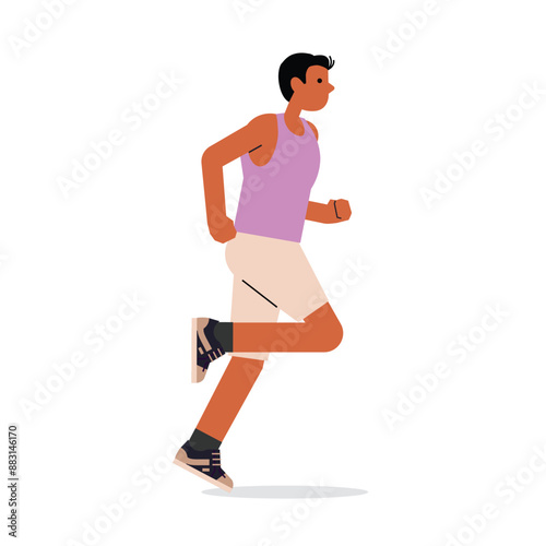 Man running. Young runner exercising. Male jogger training endurance, cardio sport workout. Flat vector illustration isolated on white background.