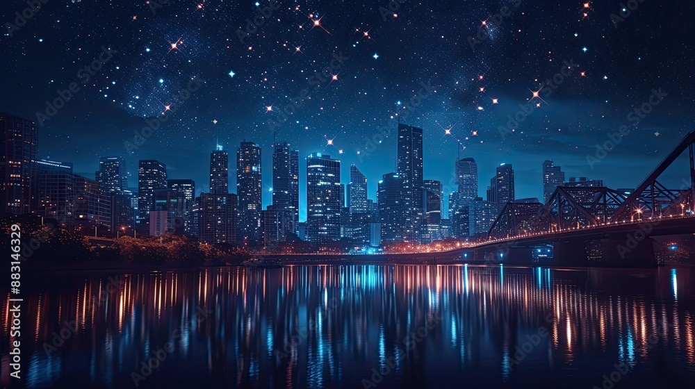 Fototapeta premium Nighttime Cityscape with Starry Sky.