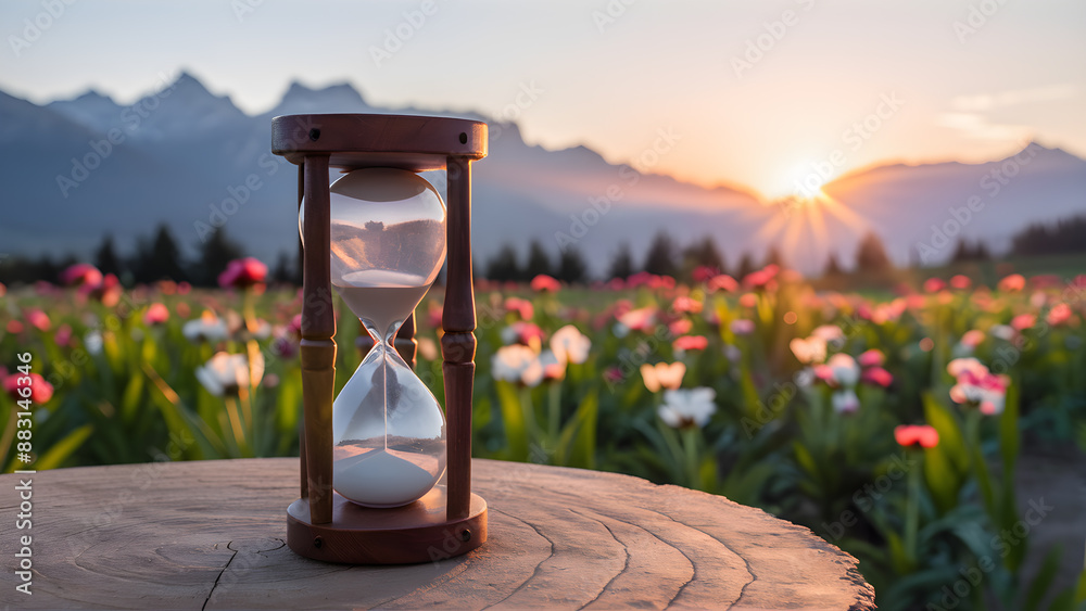 Slow life background with copy space and hourglass, Slowlife with an ...