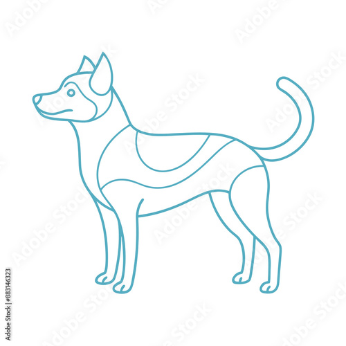 Playful dog in continuous line art drawing style. Puppy playing minimalist black linear sketch isolated on white background. Vector illustration