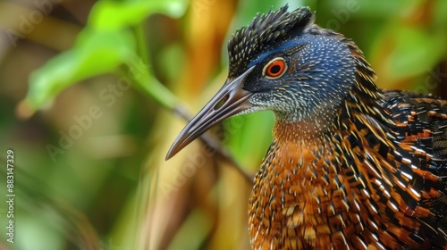 Majestic Close up of Laysan Rail's Plumage Displaying Intricate Feathers in Vibrant Colors photo