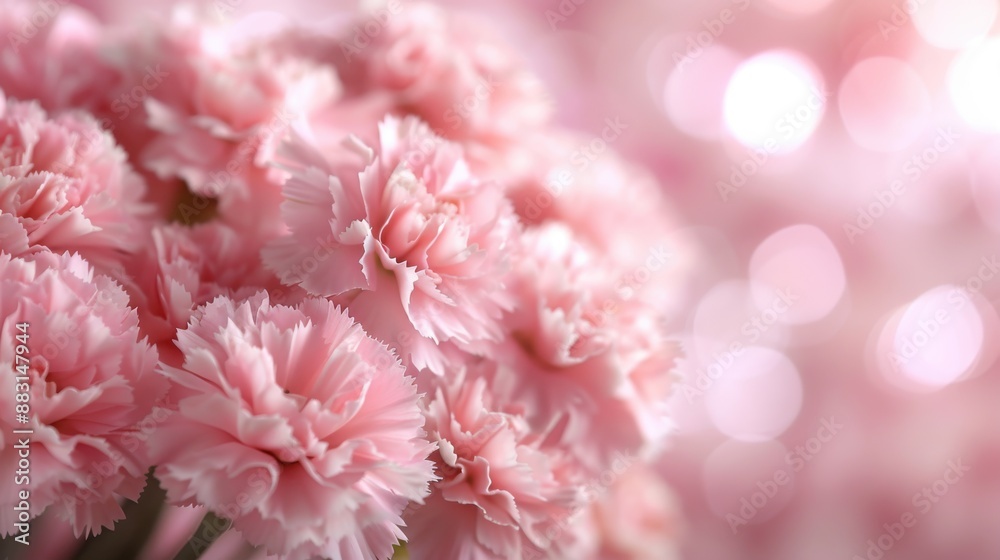 A close-up of beautiful pink carnations showcases their intricate petals and vivid color, prominently set against a soft, bokeh background for a visually appealing and serene image. A close-up of beautiful pink carnations showcases their intricate petals and vivid color, prominently set against a soft, bokeh background for a visually appealing and serene image.