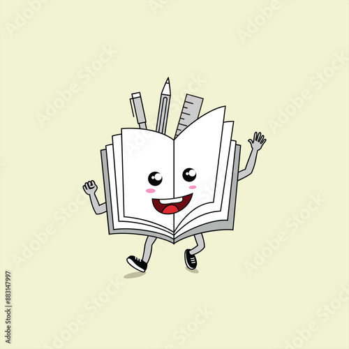 school education book in the shape of a happy smiling mascot