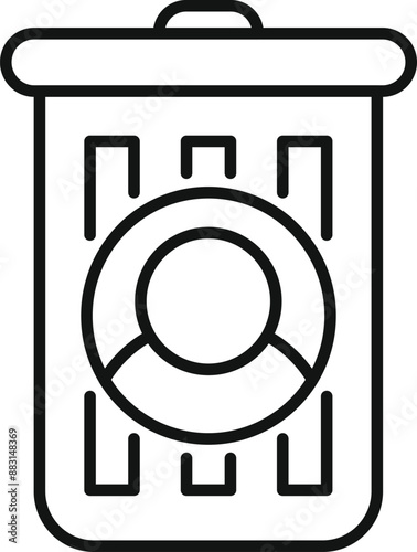 Line art icon of a trash can containing a profile icon symbolizing deleting an account
