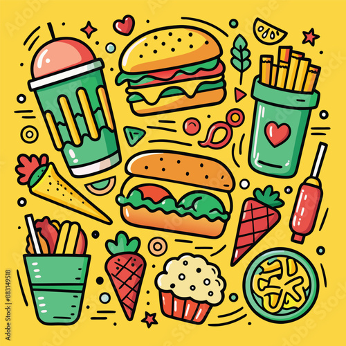 Fast Food vector illustrations and  Icons 