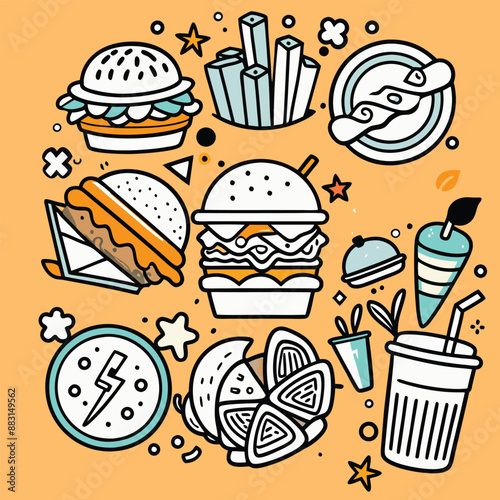 Fast Food vector illustrations and  Icons 