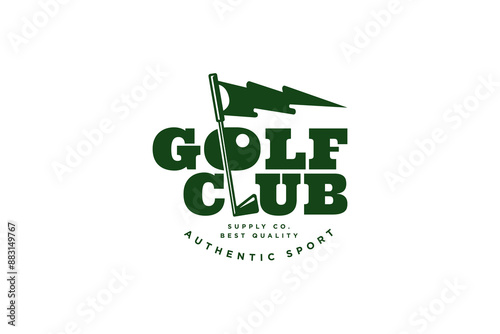 typography golf club symbol icon logo design. golf lettering with golf club, golf ball, flag, hole and golf course logo concept golf logo for golfer, golf sport, golf tournament and golf club