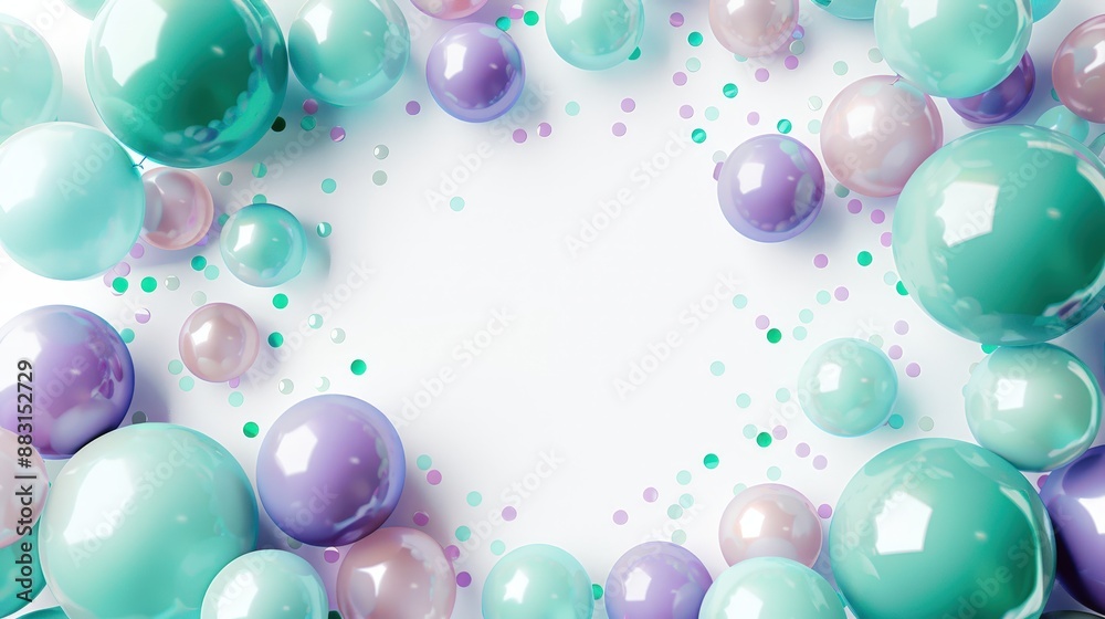 Colorful Pastel Balloons and Confetti on White Background - Festive and Celebratory Design Colorful Pastel Balloons and Confetti on White Background - Festive and Celebratory Design