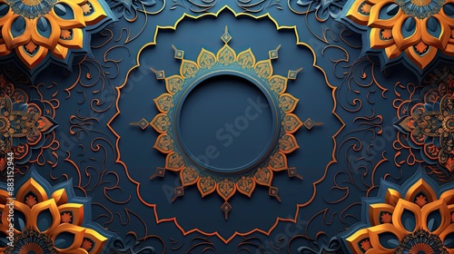 Ornate Blue and Gold Mandala Background.