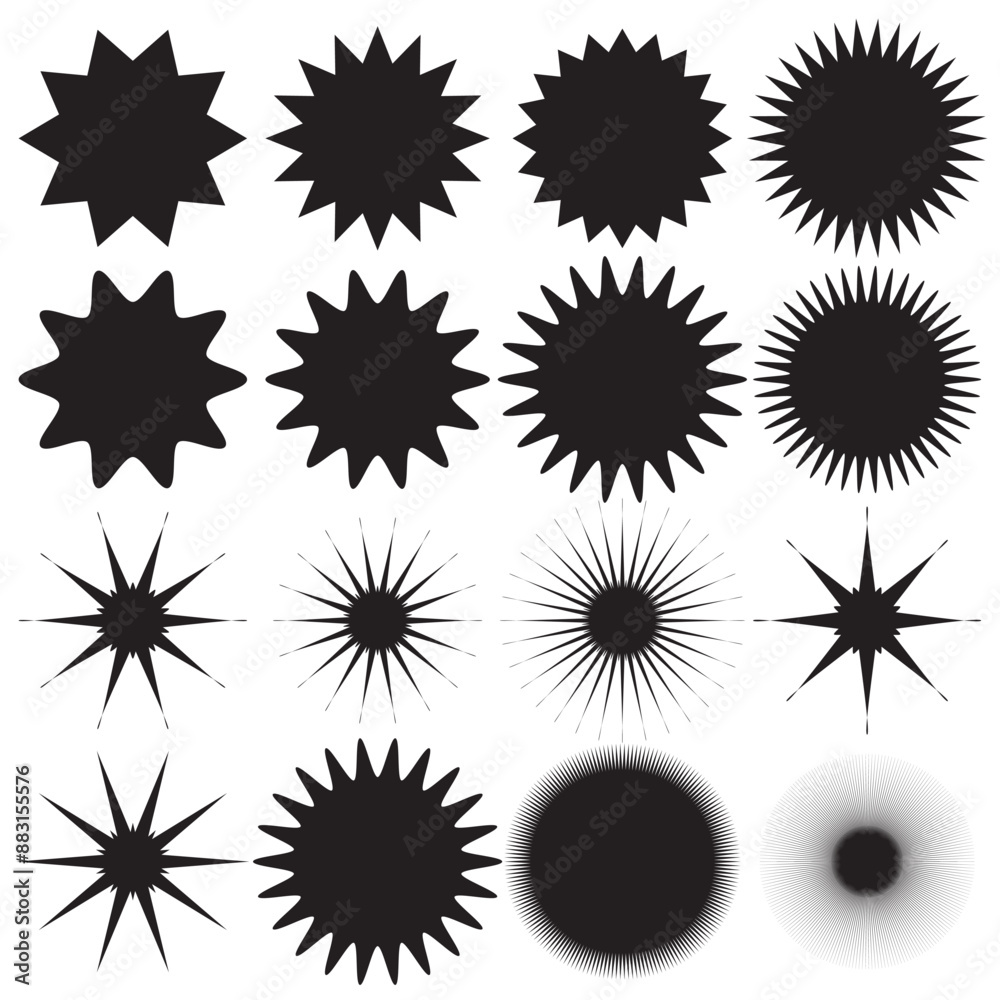 Set of Vector Starburst Badges. Simple Flat Style Vintage Labels, Stickers. Set of Vector Starburst Badges. Simple Flat Style Vintage Labels, Stickers.