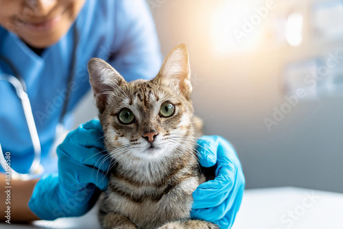Canvastavla Veterinarian examining pet on table in veterinary clinic, Veterinary caring of a cute cat, healthcare of your pet