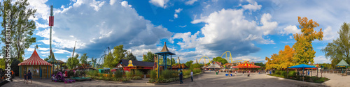 Wide panoramic photo of the amusement park