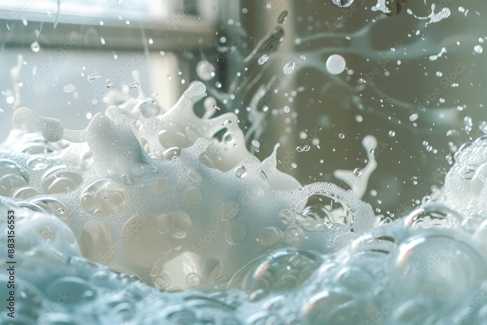 The window glass becomes a canvas for the cleaning foam