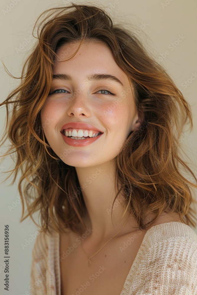 9 A model with a natural makeup look, smiling, solid background, studio lighting, 9 A model with a natural makeup look, smiling, solid background, studio lighting,