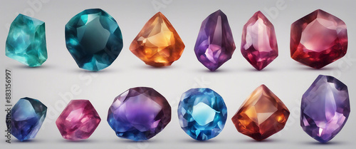 Color gem stone element set on transparent background