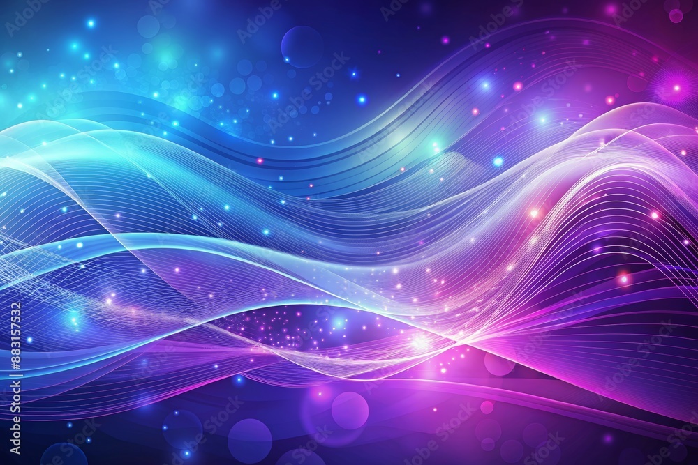 Fototapeta premium Purple blue abstract wavy background with particles