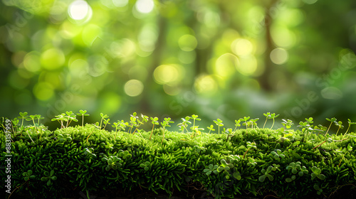 fresh and clean luxury green moss background, front view focus, ideal for wellness and spa product displays