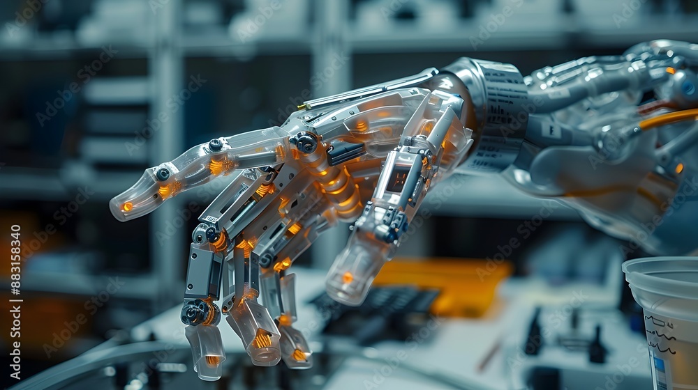 Advanced Prosthetic Limb with Biocompatible Materials in Medical Research Laboratory Advanced Prosthetic Limb with Biocompatible Materials in Medical Research Laboratory
