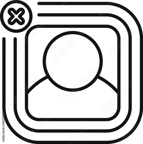 Line art style icon of a user profile picture with an x, representing account deletion