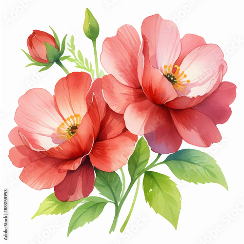 Watercolor illustration of red flowers, flower clip art. Bouquet of peonies