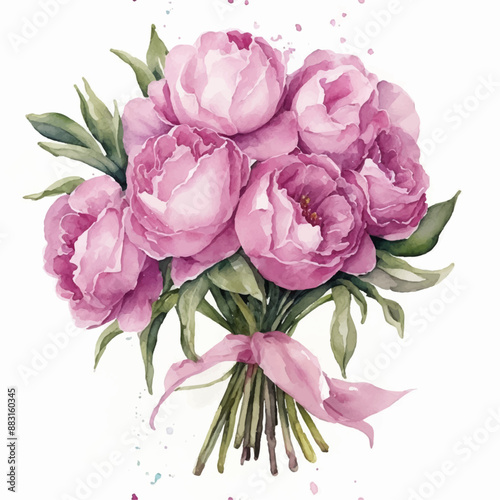 Watercolor floral illustration. Pink flowers and eucalyptus greenery bouquet. Dusty roses, soft light blush peony - border, wreath, frame. Perfect wedding stationary, greetings, fashion, background