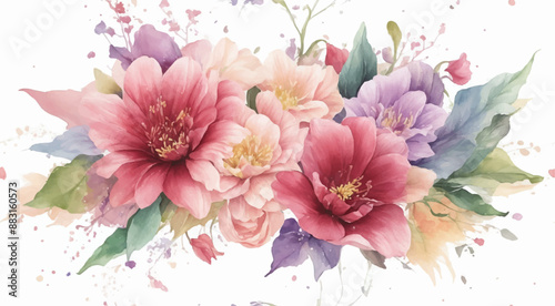 Elegant floral seamless pattern with flower and leaves watercolor on white background.