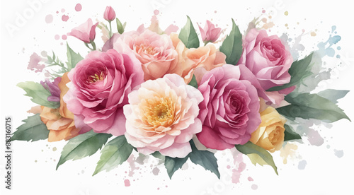 Watercolor illustration of red flowers, flower clip art. Bouquet of peonies