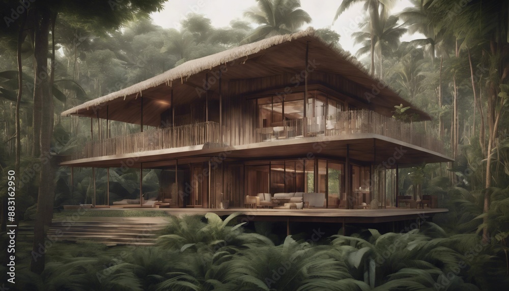 Javanese traditional house architecture in the middle of the forest, architecture, exterior design, architectural nature, Javanese traditional house architecture in the middle of the forest, architecture, exterior design, architectural nature,