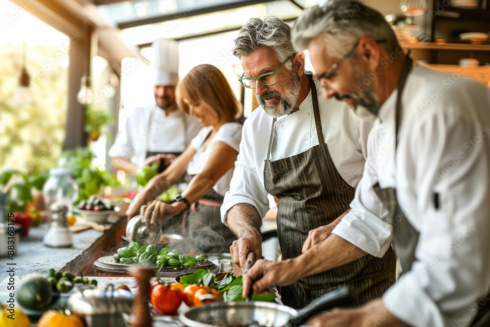 Group of friends cooking together in a modern kitchen Group of friends cooking together in a modern kitchen