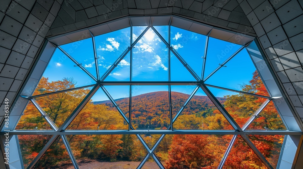 Fototapeta premium Scenic View from Geometric Window