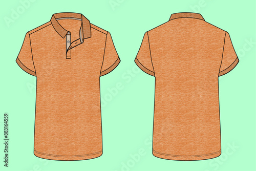 mens short sleeve orange colour pique polo shirt fashion illustration flat sketch vector.