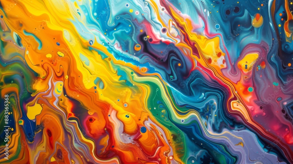 Naklejka premium An abstract background with swirling colorful paint patterns, creating a vibrant artistic look.