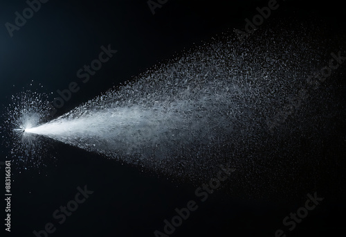 Obraz na płótnie A jet of water spraying against a black background, creating a misty effect. Ideal for showcasing cleaning products, water conservation, or refreshing concepts. w salonie
