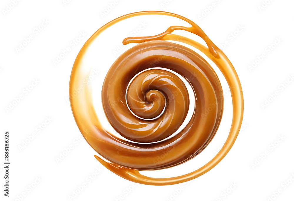 A swirling vortex of golden caramel sauce on a white background. Perfect for food, dessert, or confectionery-related content. A swirling vortex of golden caramel sauce on a white background. Perfect for food, dessert, or confectionery-related content.