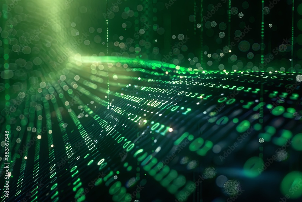 Green dark binary code data streaming background created with Generative AI Green dark binary code data streaming background created with Generative AI