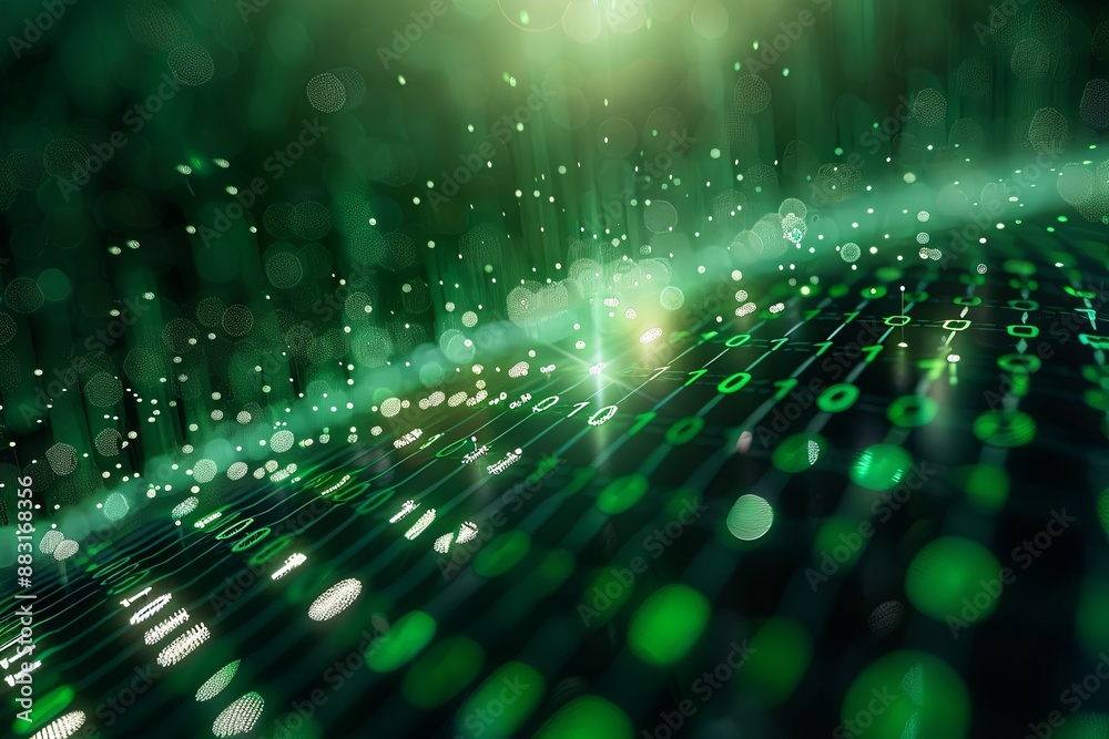 Green dark binary code data streaming background created with Generative AI Green dark binary code data streaming background created with Generative AI