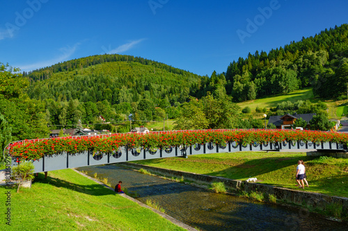 Fototapeta Naklejka Na Ścianę i Meble -  2023-08-24; View of a tourist mountain town in southern Szczyrk, Poland