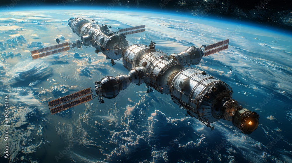 a space station orbiting Earth a space station orbiting Earth